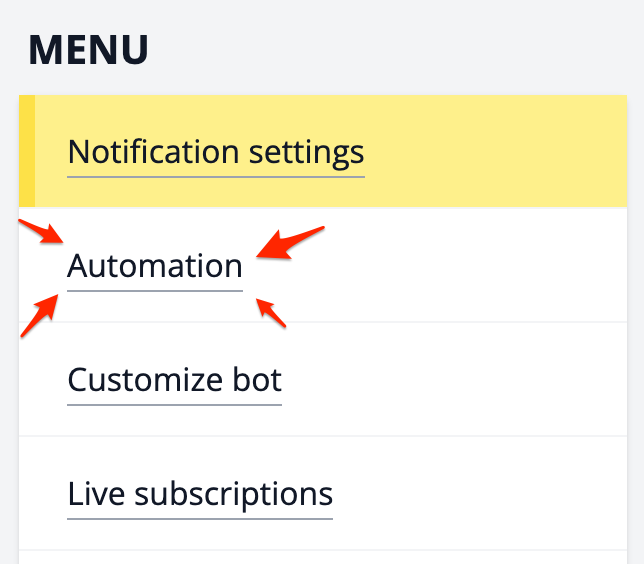 Automations in menu