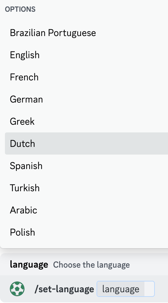 Available languages for bot